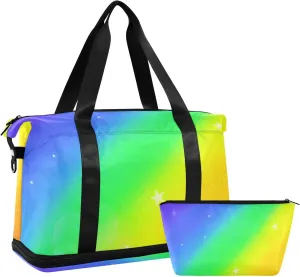 susiyo Cute Pastel Rainbow Backdrop Duffle Bag for Wet Dry Shoe Pocket Gym Yoga Bag Durable Compression Straps & Handles Weekender Overnight Bag for Travel Sports Women Men