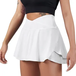 SUUKSESS Womens Pleated Tennis Skirt Crossover High Waisted Mesh Golf Skorts
