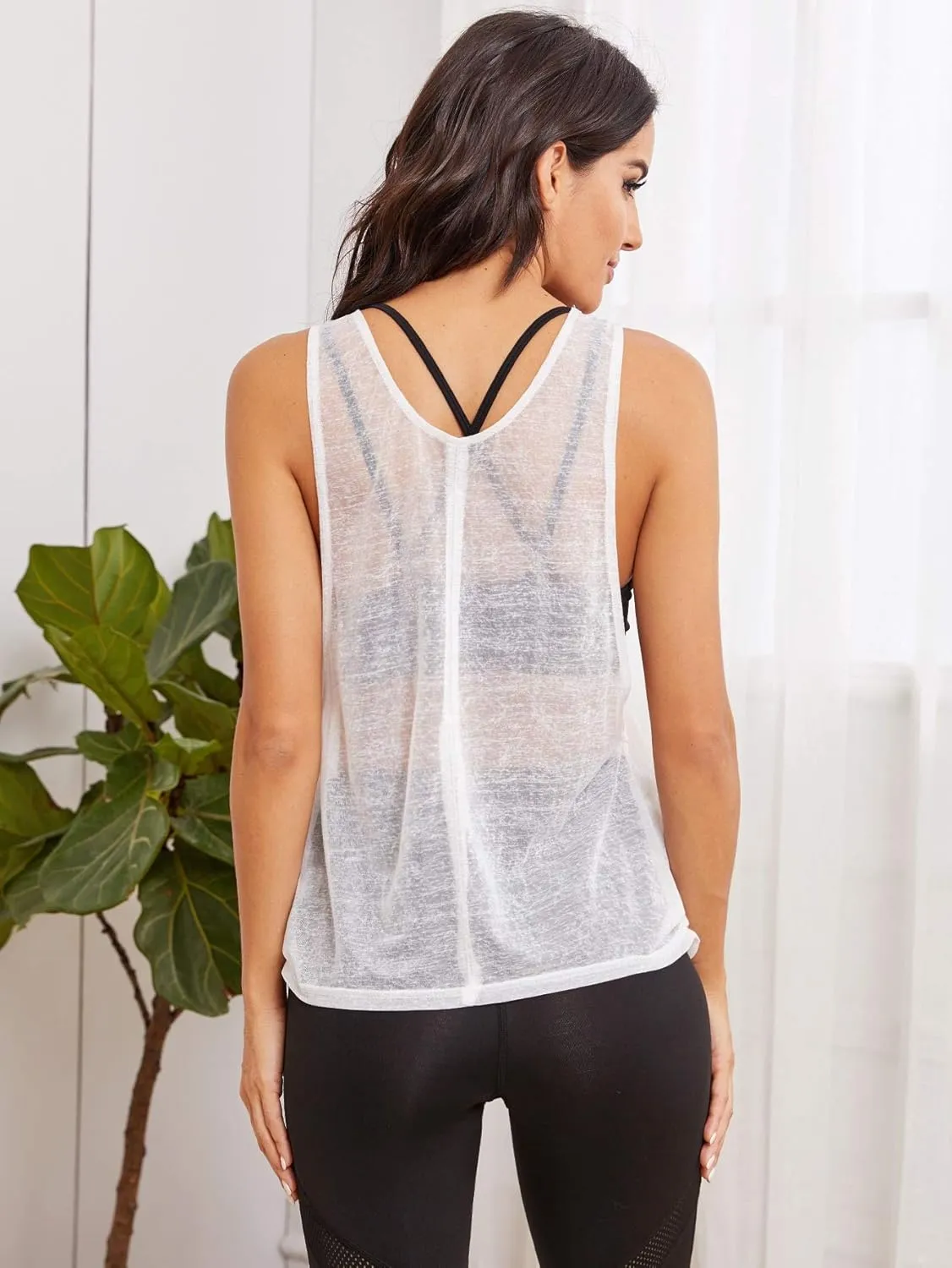 SweatyRocks Women's Sleeveless Scoop Neck Shirt Contract Mesh Racerback Tank Top
