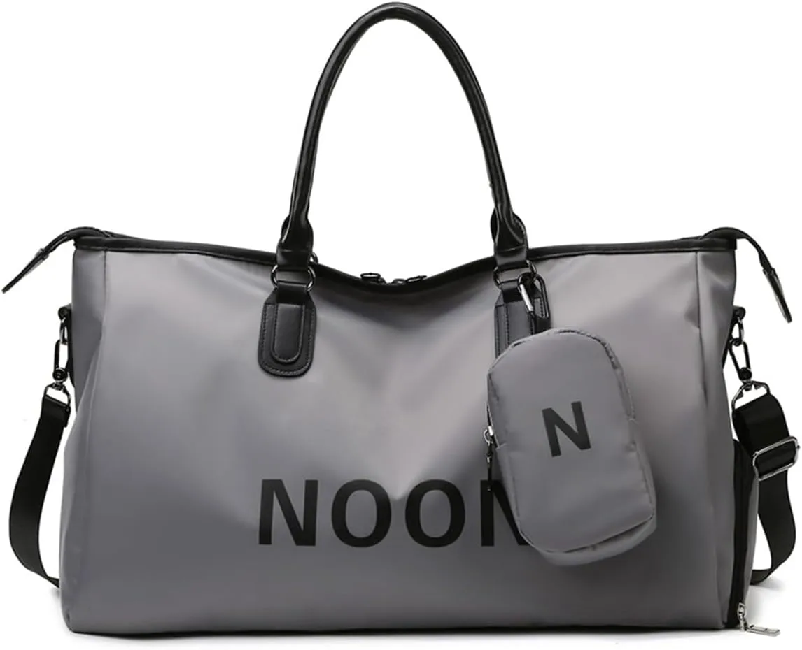 Swim Gym Bag Sports Travel Duffel Bag Weekender Overnight Yoga Bag Women Men Casual Daypack Large Tote Bag College (Grey)