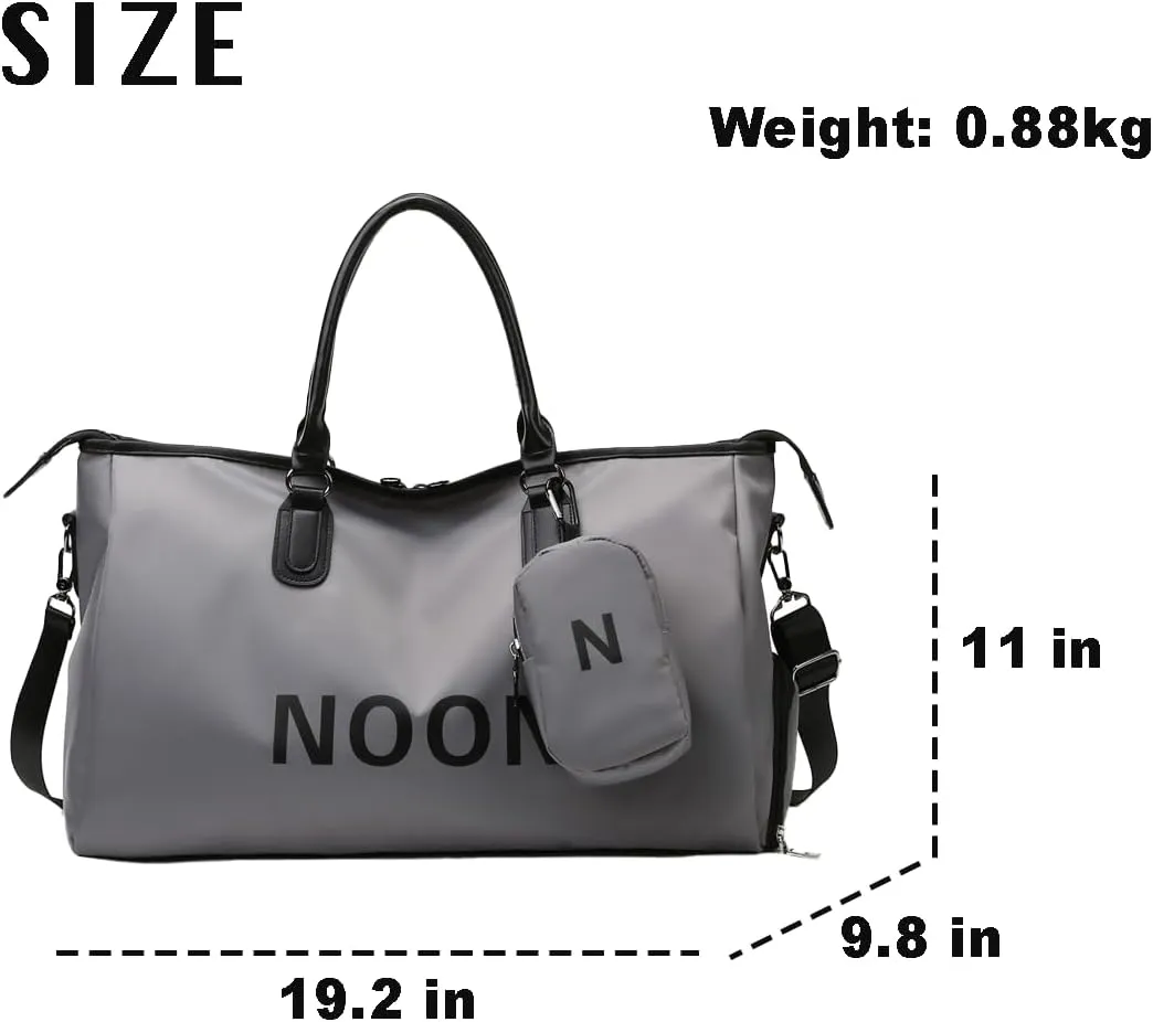 Swim Gym Bag Sports Travel Duffel Bag Weekender Overnight Yoga Bag Women Men Casual Daypack Large Tote Bag College (Grey)