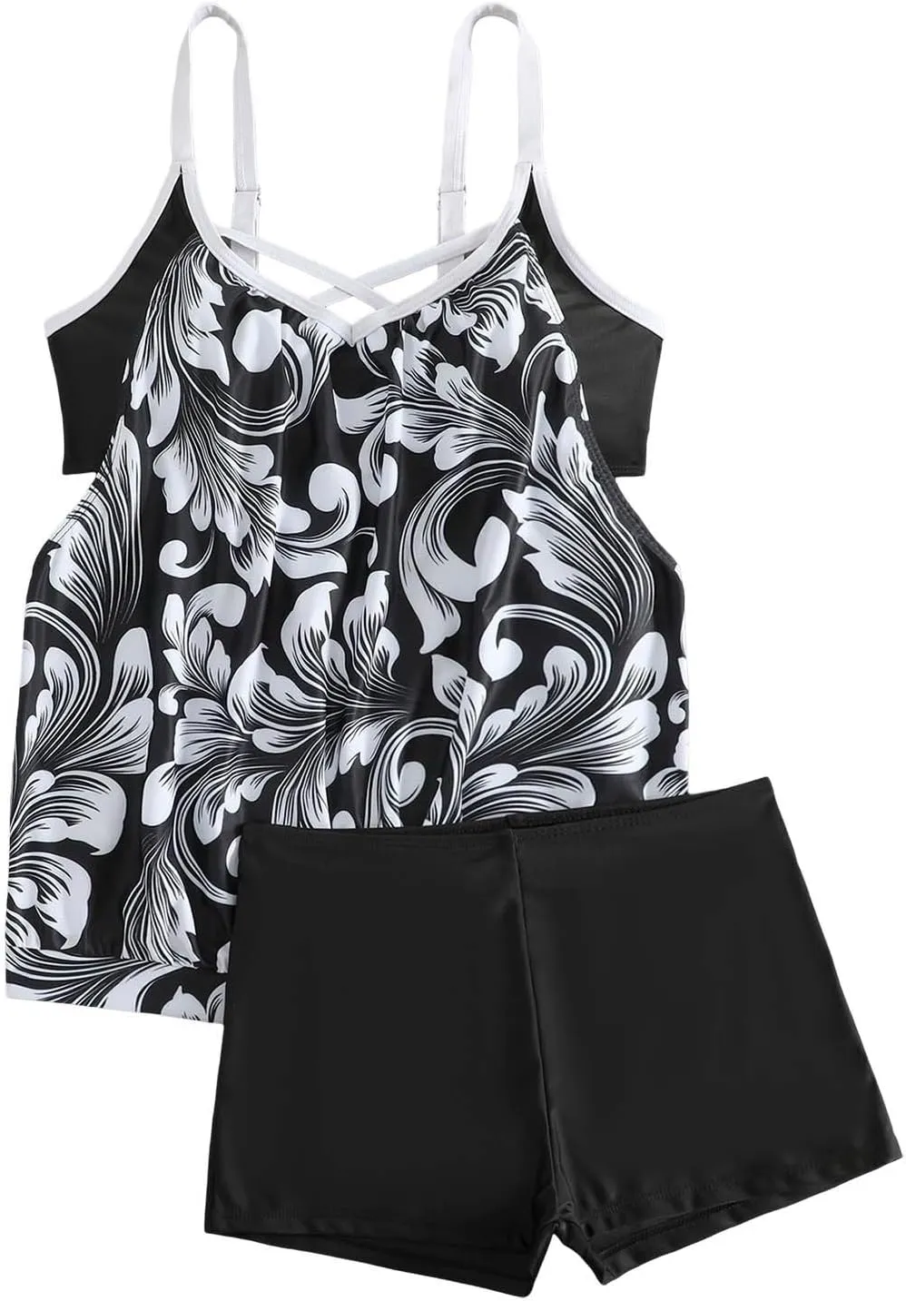 Swim Suits for Women 2025 Tropical Floral Printed Women's Tankini Swimsuits Drawstring On Both Sides Bathing Suits