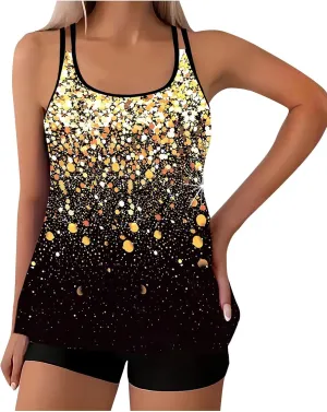 Swim Suits for Women Vintage Printed Two Piece Tankini Bathing Suit Plus Size Swimsuits Tank Top with Boyshorts
