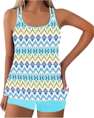 Swim Suits for Women Vintage Printed Two Piece Tankini Bathing Suit Plus Size Swimsuits Tank Top with Boyshorts
