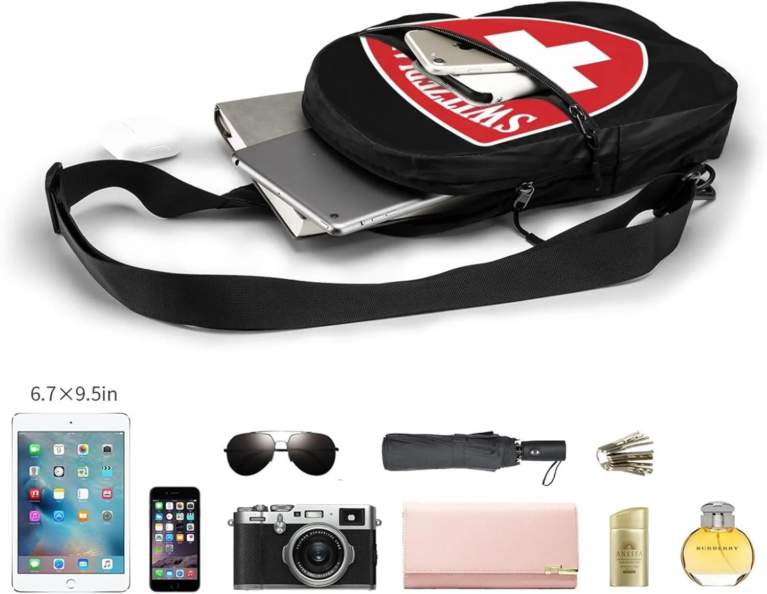 Switzerland Coat of Arms Suisse 1291 Crossbody Bag Portable Sling Bags Foldable Chest Daypack Reusable Sports Shoulder Backpack Diagonally Casual Rucksack Travel Bag