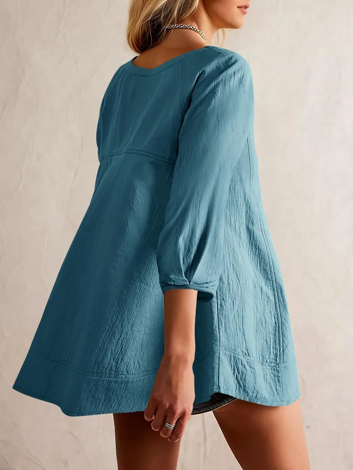 Tankaneo Womens 3/4 Sleeve Tunic Tops Casual Summer Peplum Flowy Oversized Babydoll Blouse Shirts