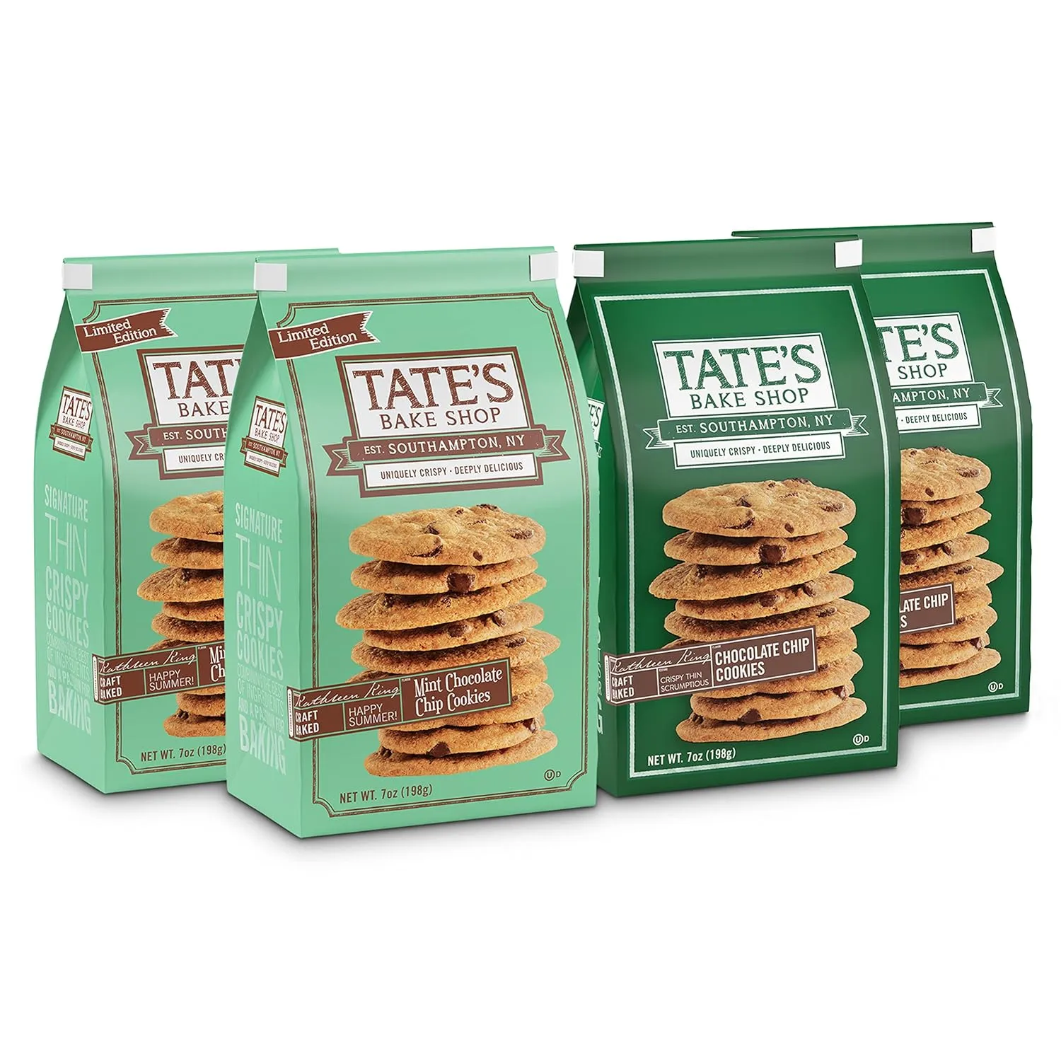 Tate's Bake Shop Cookies Variety Pack, Mint Chocolate Chip & Chocolate Chip Cookies, 4 Bags