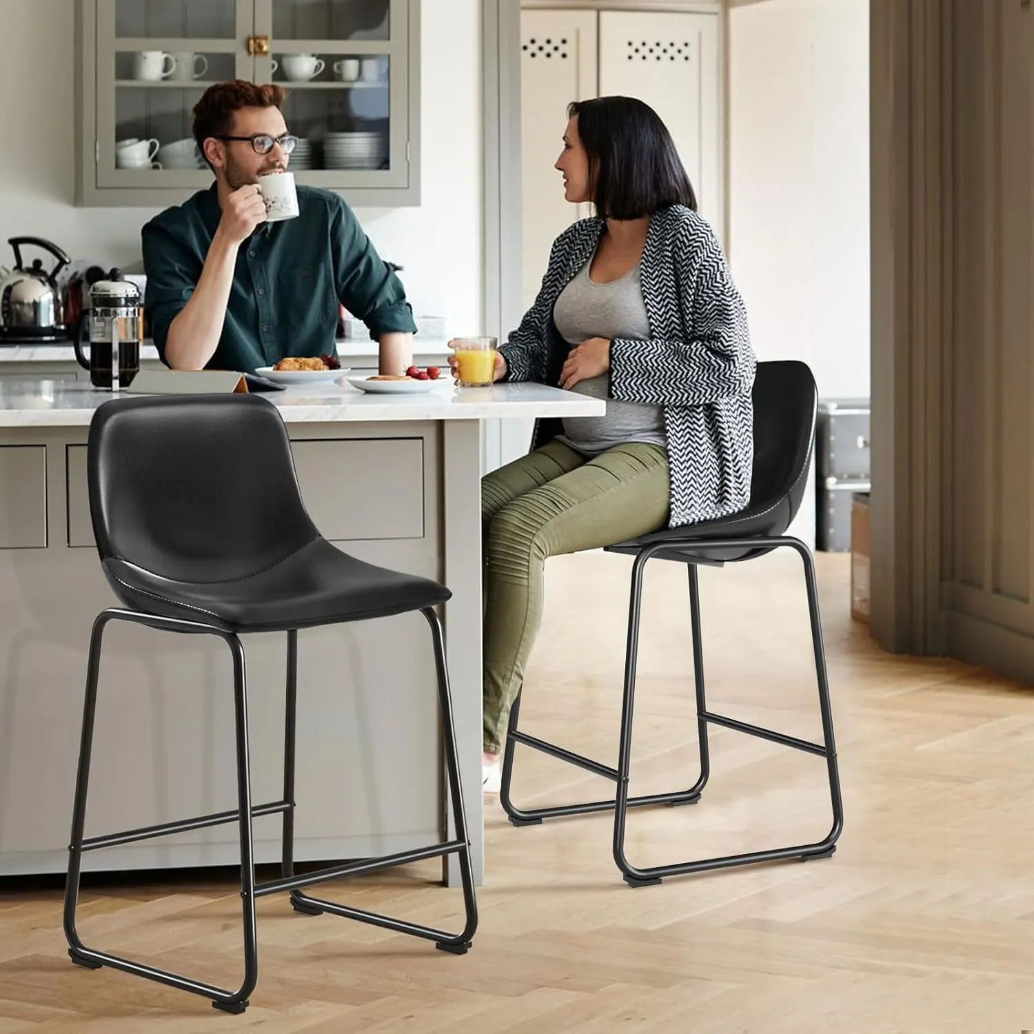 TAVR Furniture Counter Height Bar Chairs Set of 3, Black Modern Counter Stools with Back & Metal Legs, Armless Dining Chairs for Kitchen Island Coffee Shop