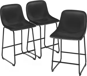 TAVR Furniture Counter Height Bar Chairs Set of 3, Black Modern Counter Stools with Back & Metal Legs, Armless Dining Chairs for Kitchen Island Coffee Shop