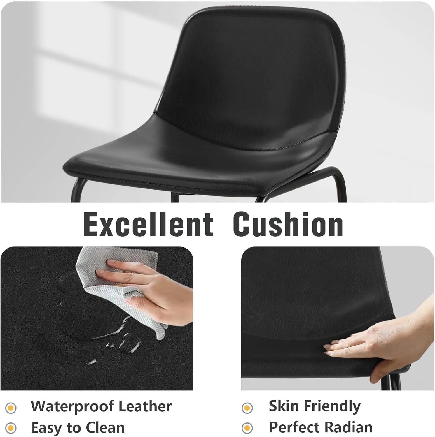 TAVR Furniture Counter Height Bar Chairs Set of 3, Black Modern Counter Stools with Back & Metal Legs, Armless Dining Chairs for Kitchen Island Coffee Shop