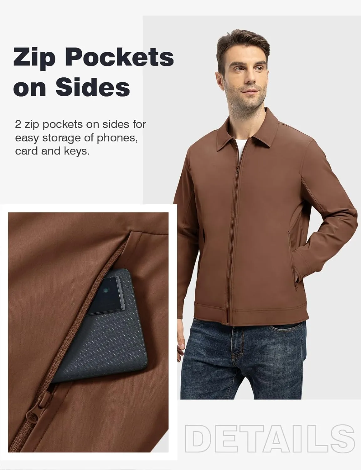 TBMPOY Men's Lightweight Jackets Casual Windbreaker Stylish Light Fall Spring Golf Work Dress Business