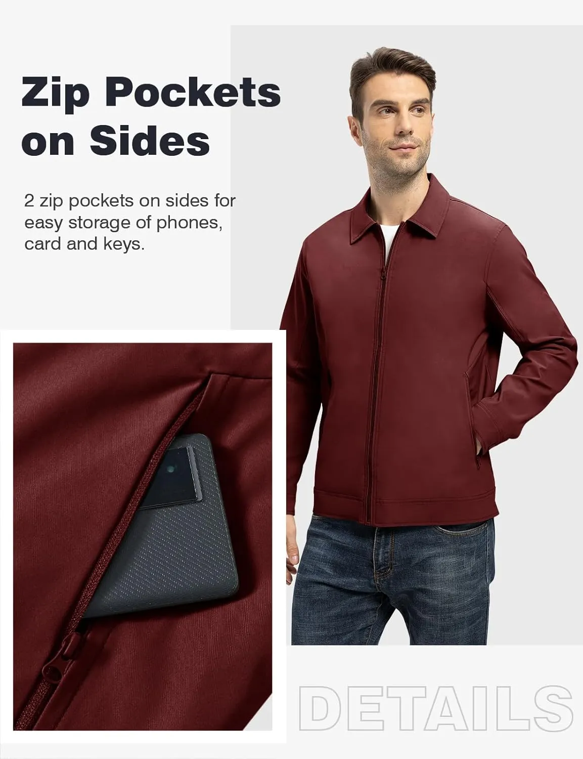 TBMPOY Men's Lightweight Jackets Casual Windbreaker Stylish Light Fall Spring Golf Work Dress Business