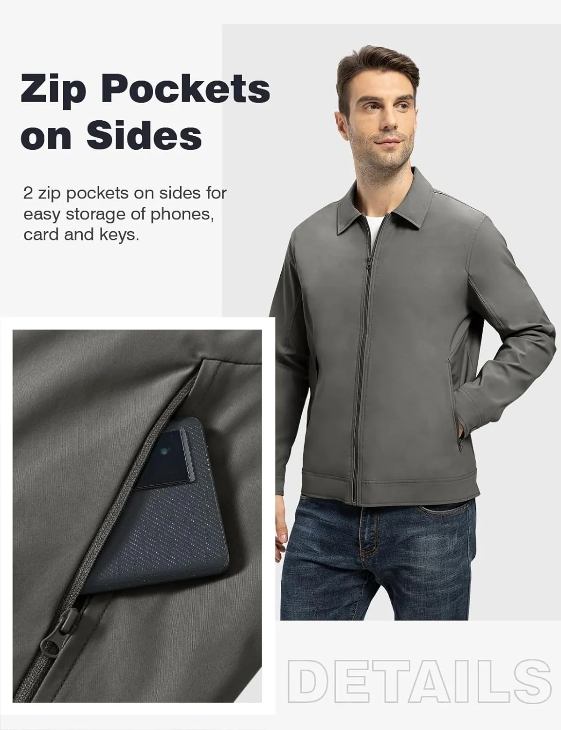TBMPOY Men's Lightweight Jackets Casual Windbreaker Stylish Light Fall Spring Golf Work Dress Business