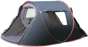 Tents for Camping Camping Tent for 3-4 Person 2 Door 2 Mesh Windows Portable Instant Tent Automatic Tent for Hiking Outdoor Tent Beach Tent (Color : Black, Size : 245 * 145 * 100 cm)