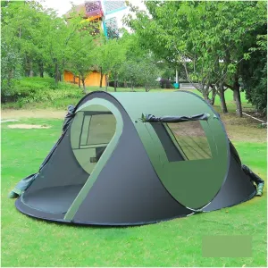 Tents for Camping Camping Tent for 3-4 Person 2 Door 2 Mesh Windows Portable Instant Tent Automatic Tent for Hiking Outdoor Tent Beach Tent (Color : Green, Size : 245 * 145 * 100 cm)