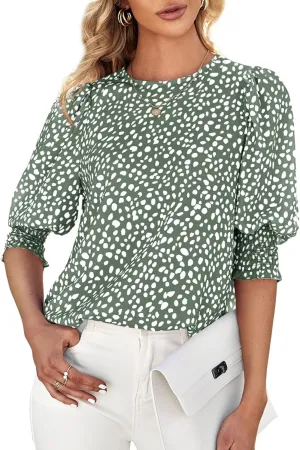 Teurkia Women's Polka Dot 3/4 Sleeve Blouse Tops Ladies Casual Office Work Crew Neck T-Shirt