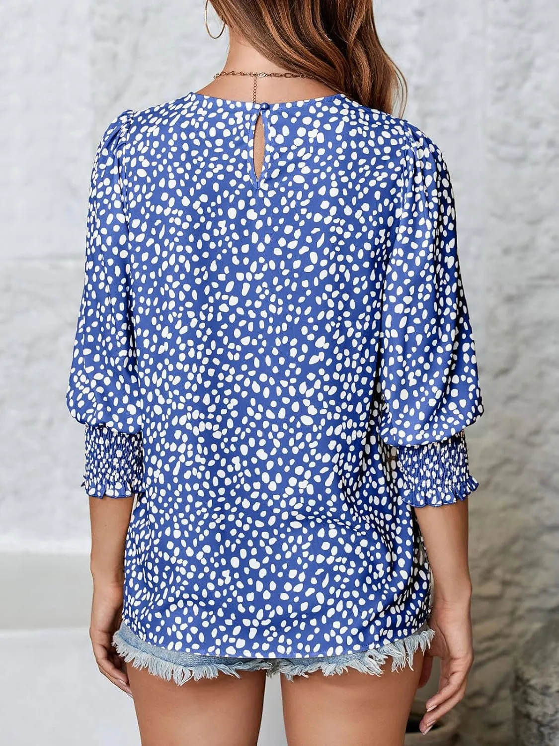 Teurkia Women's Polka Dot 3/4 Sleeve Blouse Tops Ladies Casual Office Work Crew Neck T-Shirt