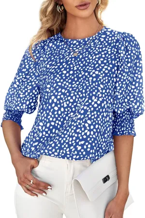 Teurkia Women's Polka Dot 3/4 Sleeve Blouse Tops Ladies Casual Office Work Crew Neck T-Shirt
