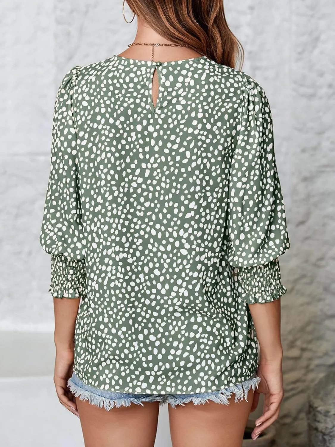 Teurkia Women's Polka Dot 3/4 Sleeve Blouse Tops Ladies Casual Office Work Crew Neck T-Shirt