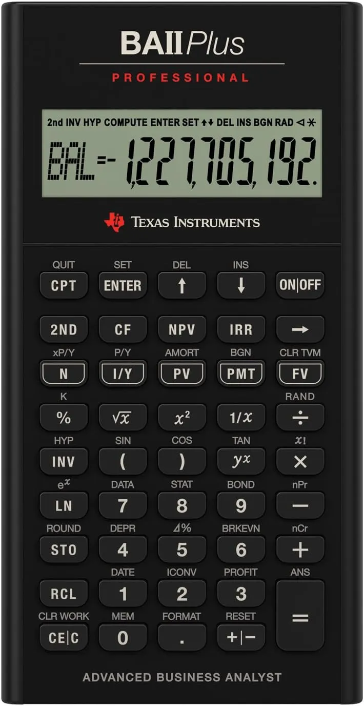 Texas Instruments BA II Plus Professional Financial Calculator Silver 9.8 Inch