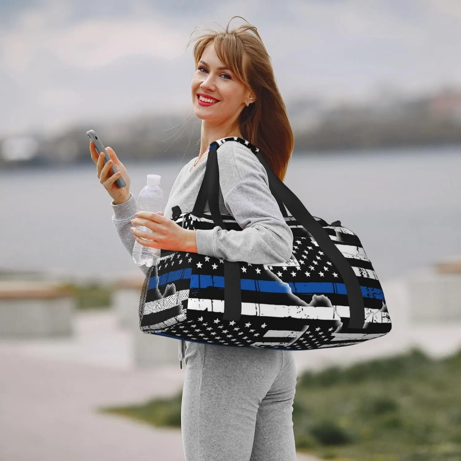 Texas Thin Blue Line Flag Travel Duffel Bag Large Foldable Waterproof Overnight Bag For Beach Swim Bags Pool Sports Gym