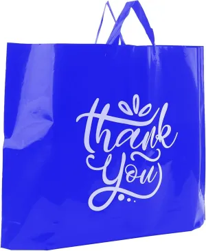 Thank You Bags | Blue 19" x 15"   2" Gusset Plastic Tote Bags | 60 Pack | Reusable, Extra Thick 3 Mil | Perfect for Small Businesses & Customers