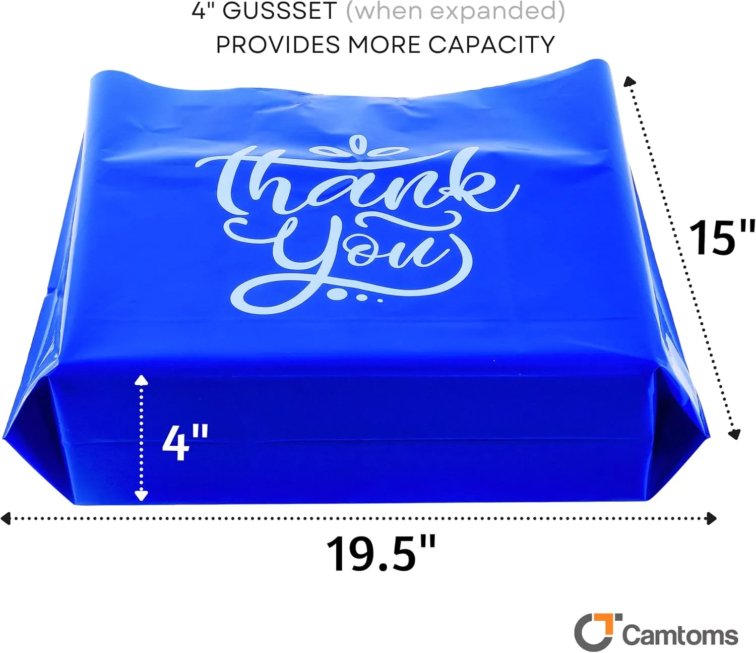 Thank You Bags | Blue 19" x 15"   2" Gusset Plastic Tote Bags | 60 Pack | Reusable, Extra Thick 3 Mil | Perfect for Small Businesses & Customers