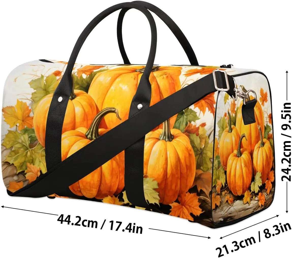 Thanksgiving Pumpkins Fall Travel Duffel Bag for Women Men Waterproof Foldable Overnight Weekender Bag Large Capacity Sports Gym Bag