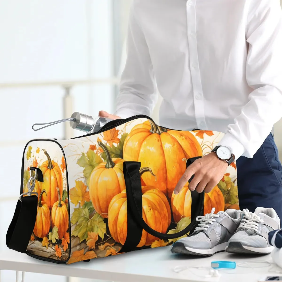 Thanksgiving Pumpkins Fall Travel Duffel Bag for Women Men Waterproof Foldable Overnight Weekender Bag Large Capacity Sports Gym Bag