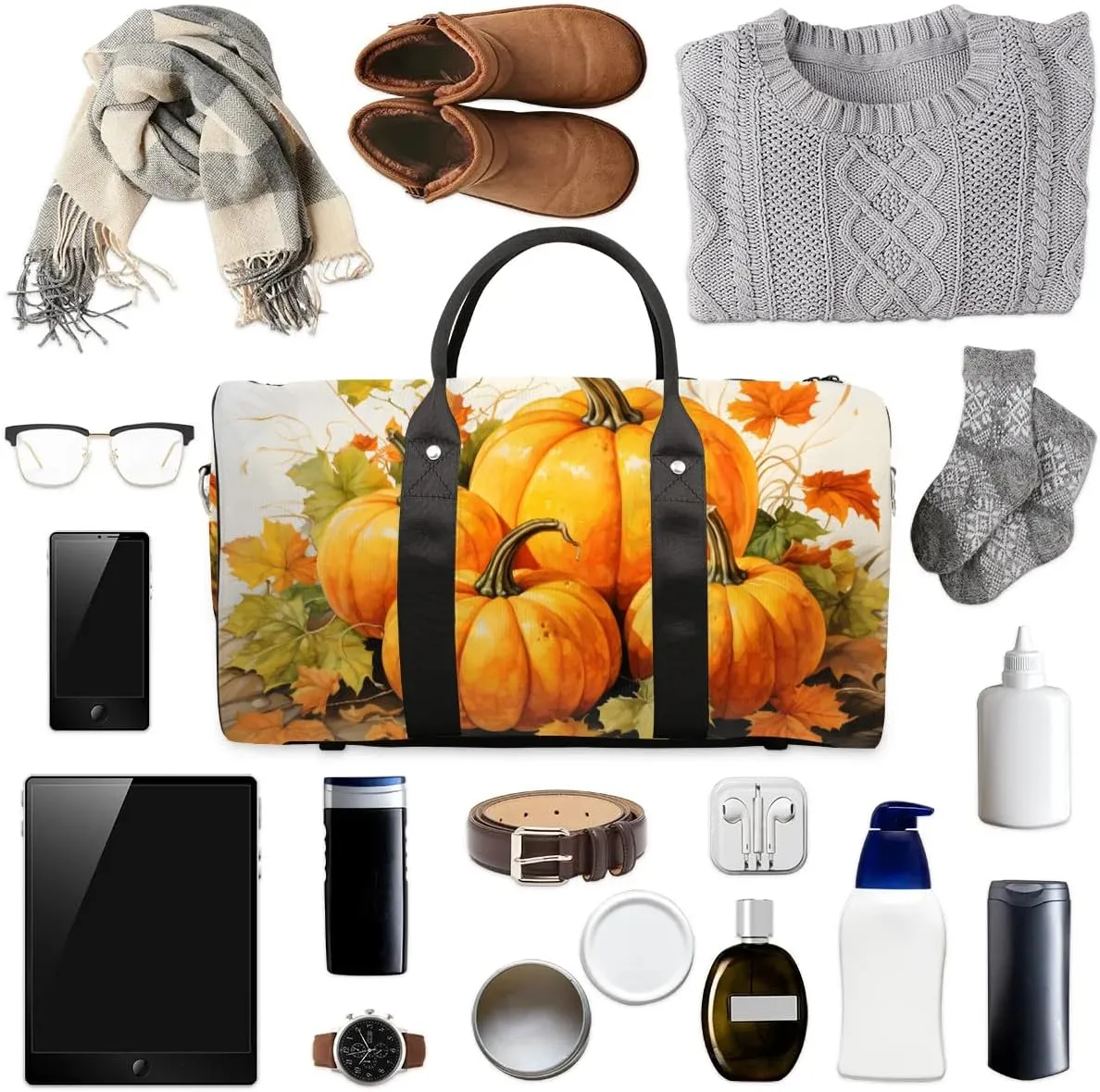 Thanksgiving Pumpkins Fall Travel Duffel Bag for Women Men Waterproof Foldable Overnight Weekender Bag Large Capacity Sports Gym Bag