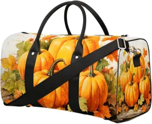 Thanksgiving Pumpkins Fall Travel Duffel Bag for Women Men Waterproof Foldable Overnight Weekender Bag Large Capacity Sports Gym Bag