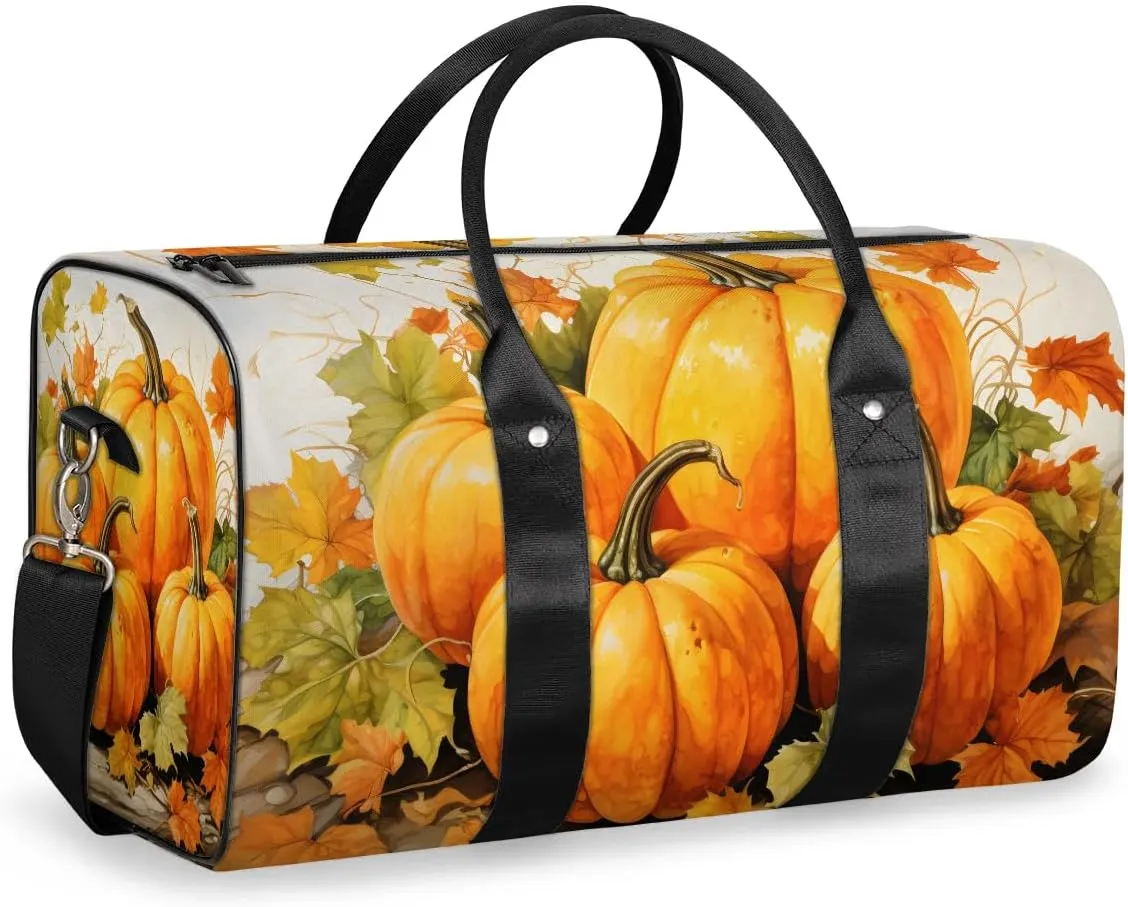 Thanksgiving Pumpkins Fall Travel Duffel Bag for Women Men Waterproof Foldable Overnight Weekender Bag Large Capacity Sports Gym Bag