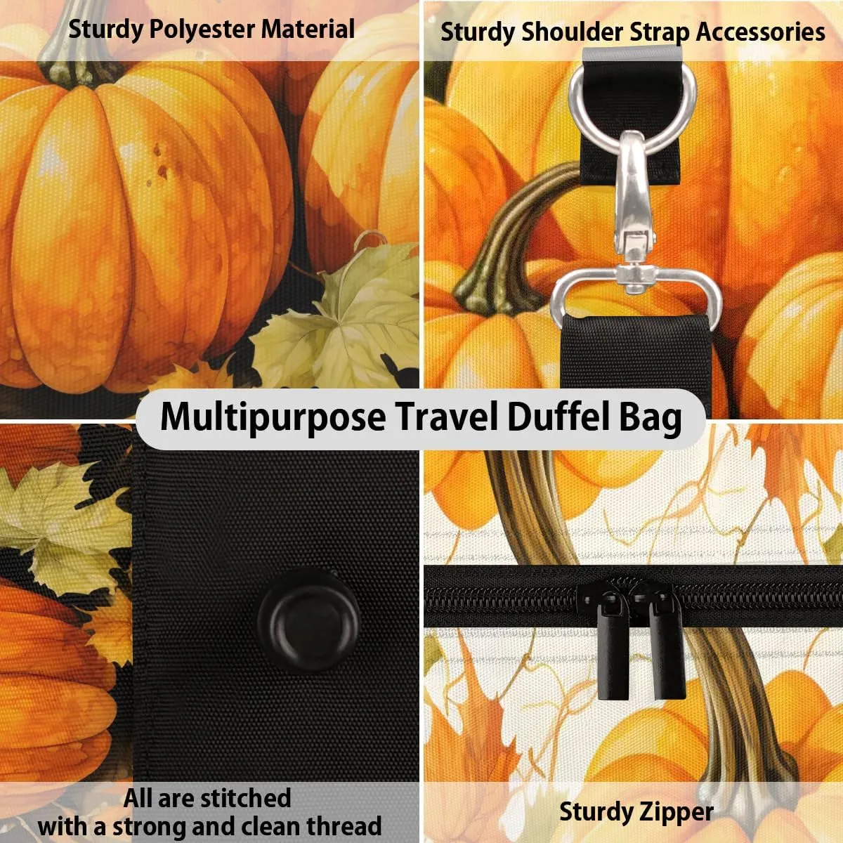 Thanksgiving Pumpkins Fall Travel Duffel Bag for Women Men Waterproof Foldable Overnight Weekender Bag Large Capacity Sports Gym Bag