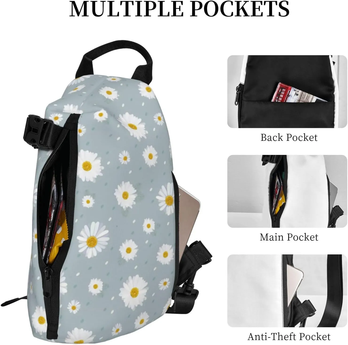 ThAyLa Camomile Flowers Sling Bag For Women Casual Crossbody Backpack Shoulder Bag Chest Bag Daypack For Hiking Sports