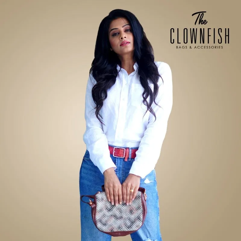 THE CLOWNFISH Garnet Series Printed Handicraft Fabric & Tapestry Crossbody Sling Bag for Women Ladies Single Shoulder Bag Shoulder Belt (Denim Blue)