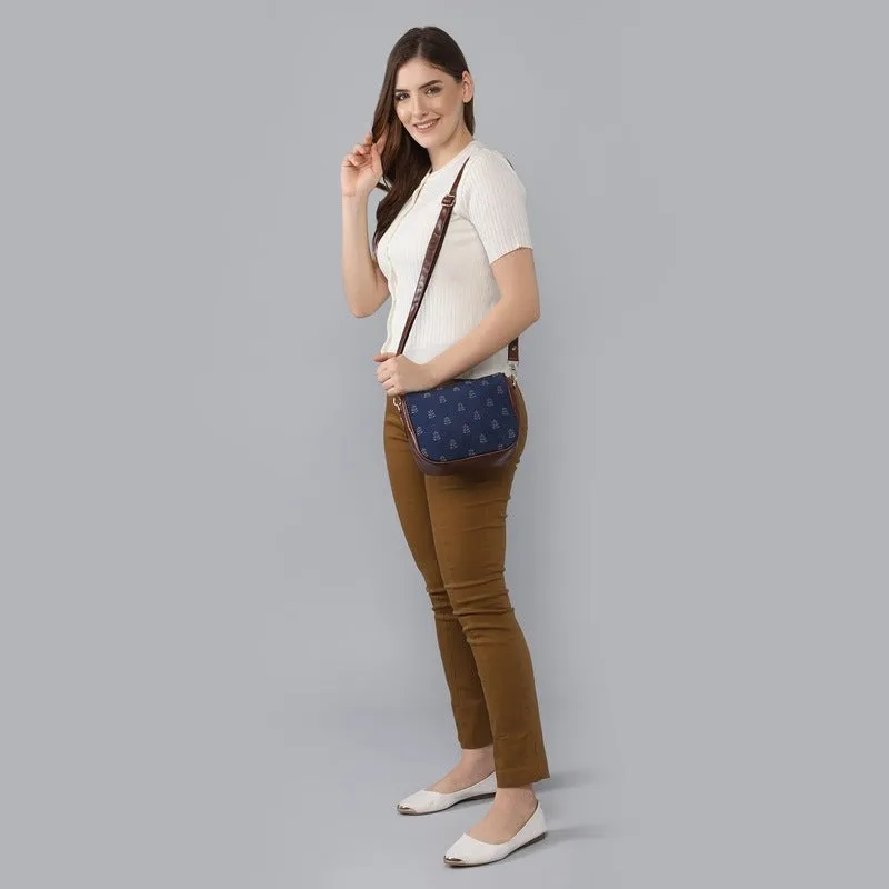 THE CLOWNFISH Garnet Series Printed Handicraft Fabric & Tapestry Crossbody Sling Bag for Women Ladies Single Shoulder Bag Shoulder Belt (Denim Blue)