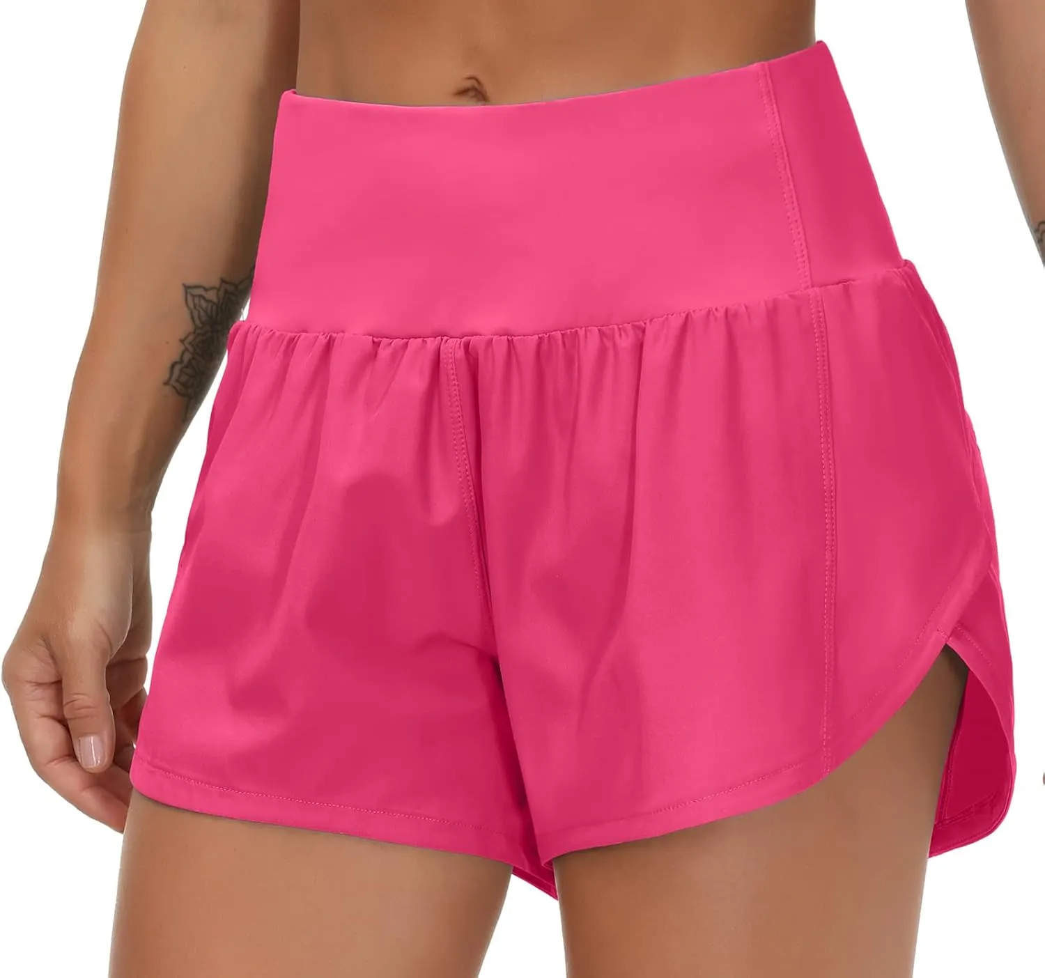 THE GYM PEOPLE Womens High Waisted Running Shorts Quick Dry Athletic Workout Shorts with Mesh Liner Zipper Pockets