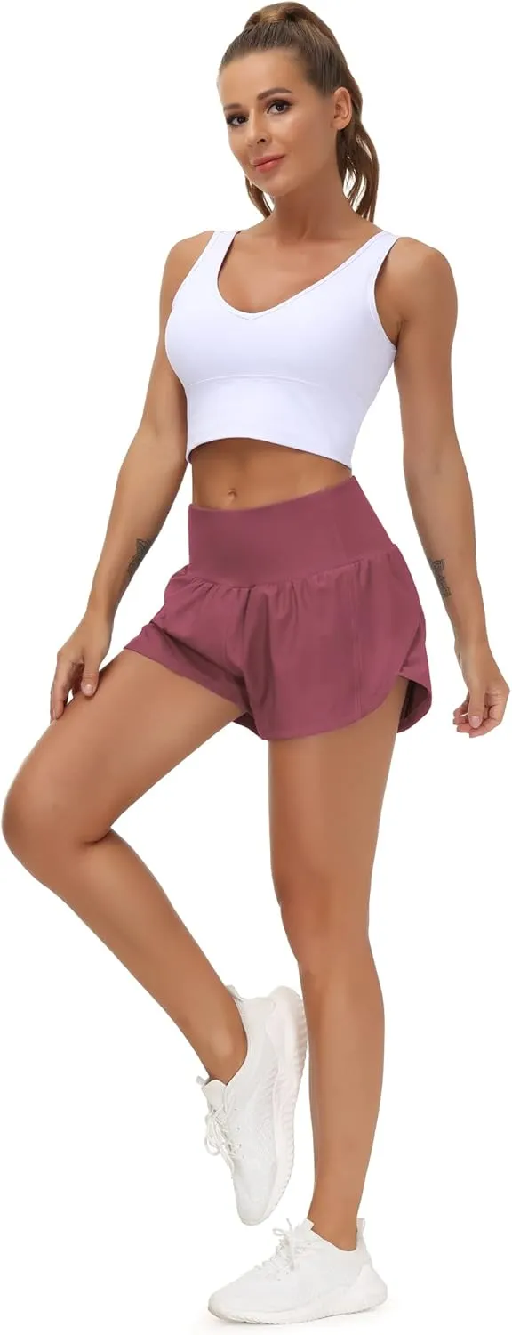 THE GYM PEOPLE Womens High Waisted Running Shorts Quick Dry Athletic Workout Shorts with Mesh Liner Zipper Pockets