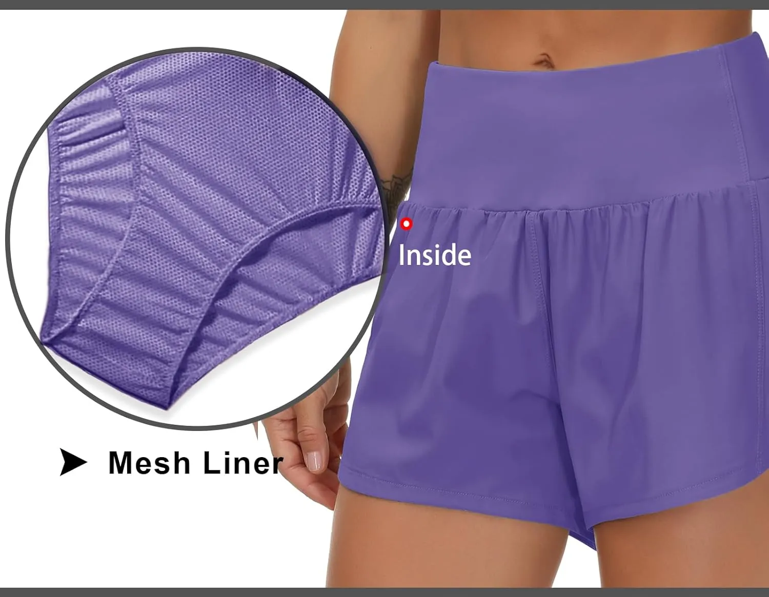 THE GYM PEOPLE Womens High Waisted Running Shorts Quick Dry Athletic Workout Shorts with Mesh Liner Zipper Pockets