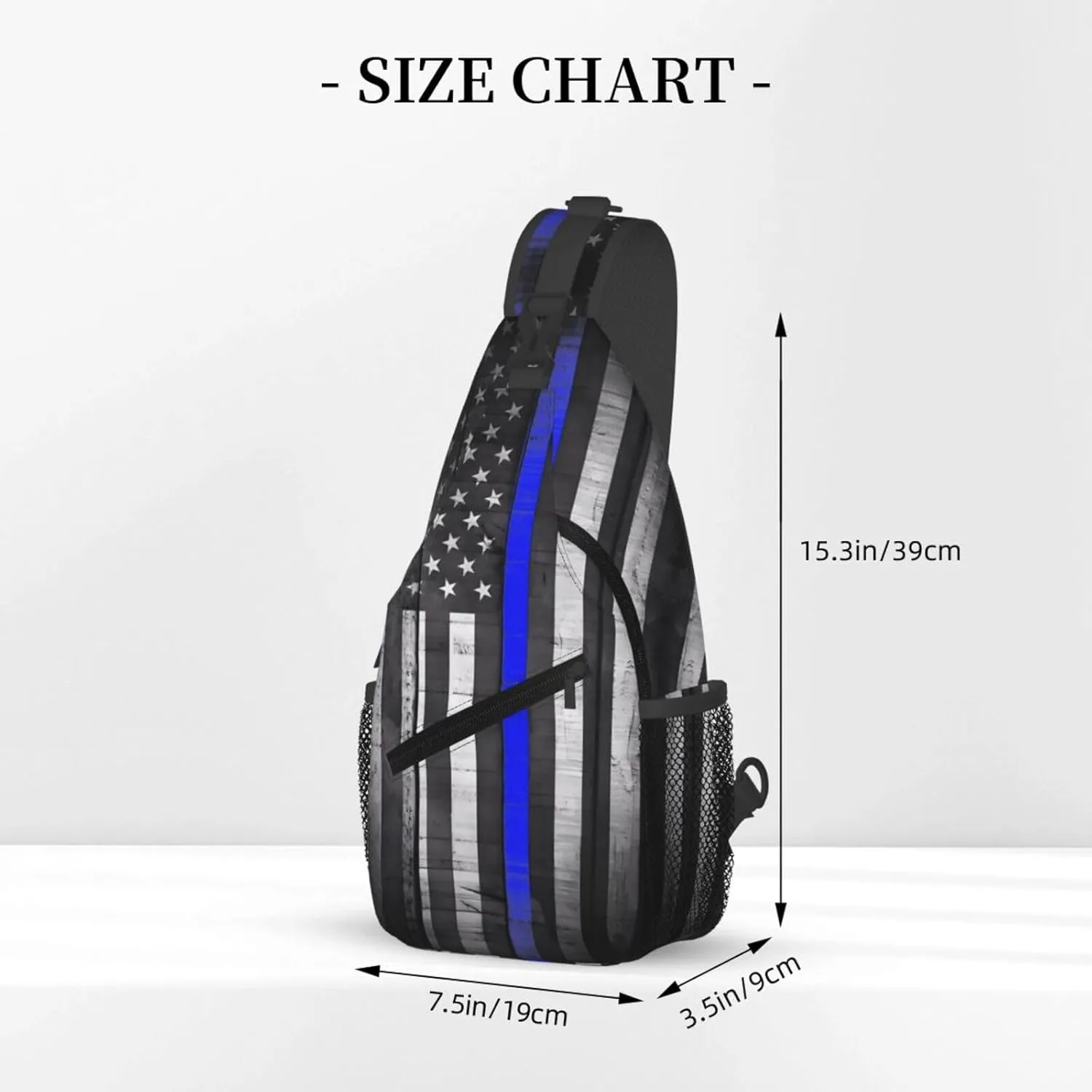 Thin Blue Line Black White American Flag Crossbody Sling Bag Chest Bags Casual Shoulder Backpack Sport Fanny Pack Gym Diagonally Daypack with Adjustable Strap for Running