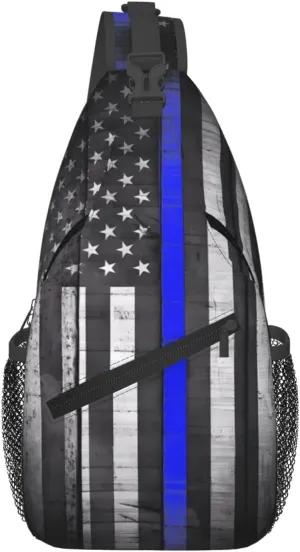 Thin Blue Line Black White American Flag Crossbody Sling Bag Chest Bags Casual Shoulder Backpack Sport Fanny Pack Gym Diagonally Daypack with Adjustable Strap for Running