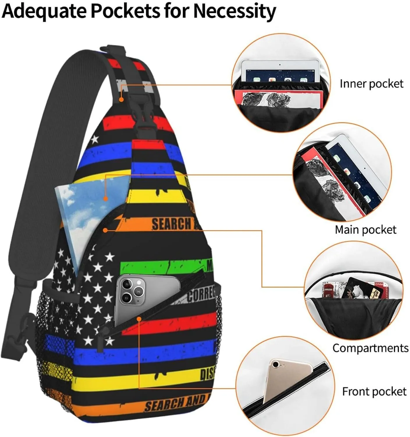 Thin Blue Line K9 German Shepherd Police Dog Design Sling Bag Chest Bag Casual Crossbody Bag Travel Shoulder Backpack
