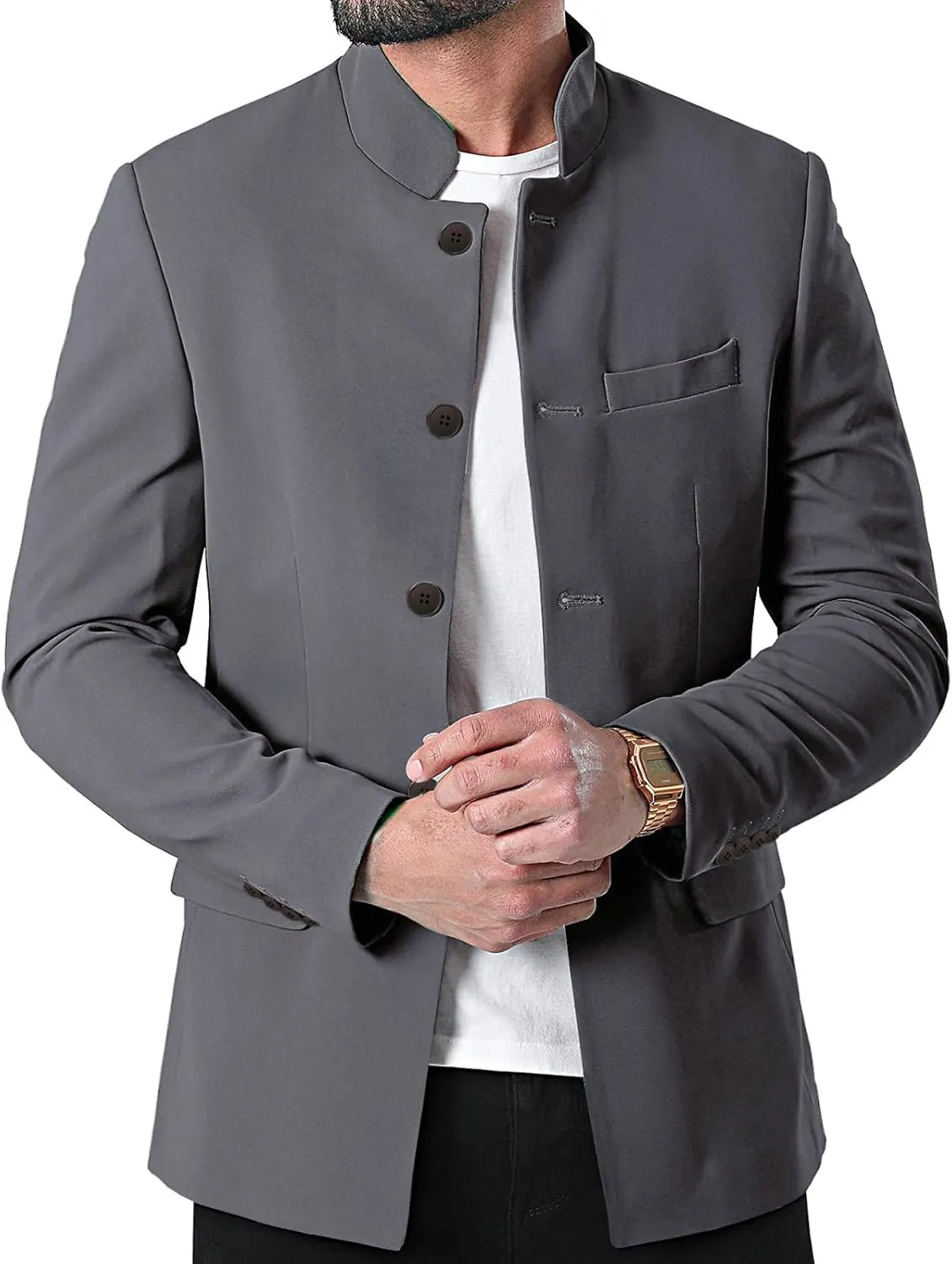 THWEI Mens Casual Suit Blazer Jackets Stand Collar Business Sport Coats