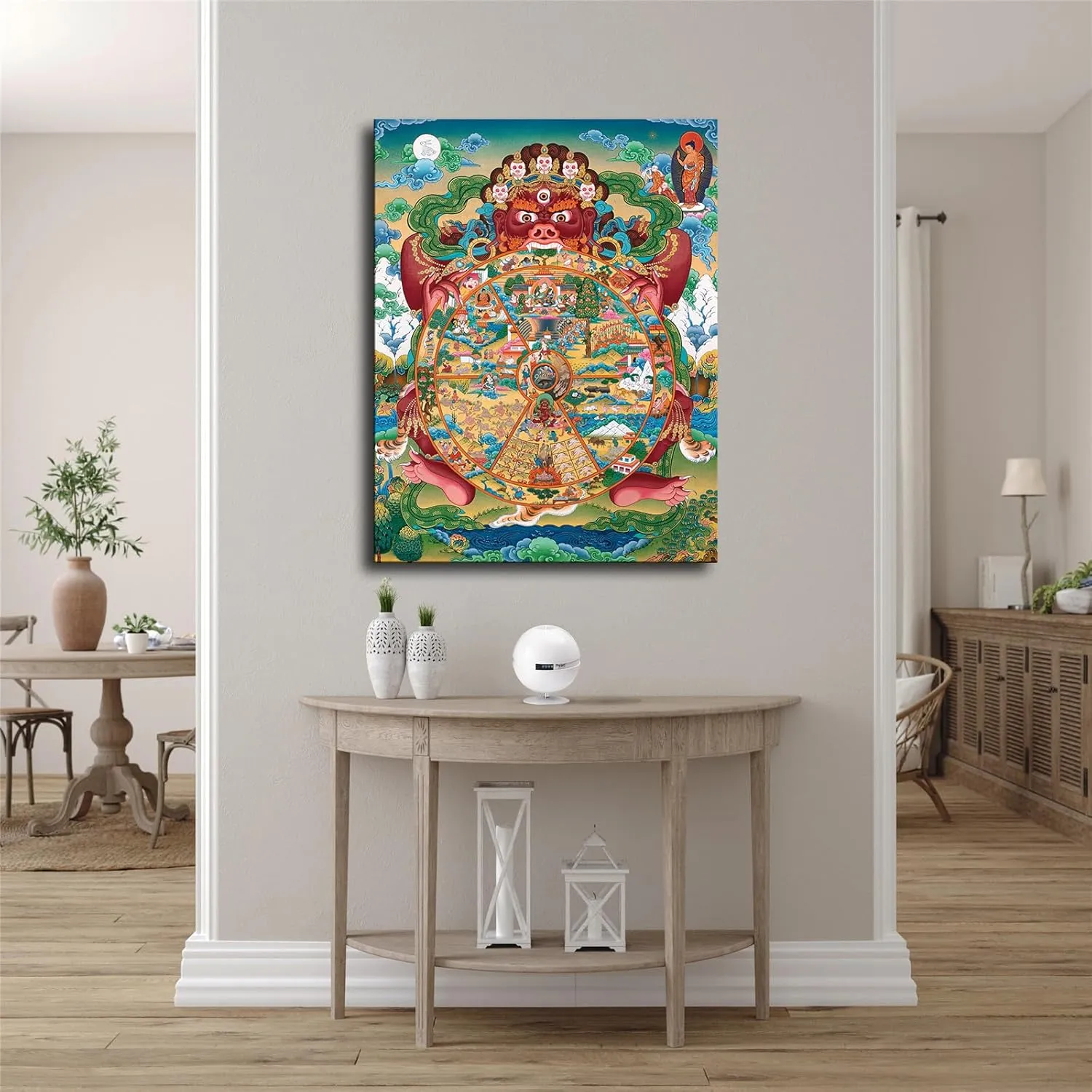 Tibetan Wheel of Life Mandala Thangka Canvas Poster Modern Aesthetic Picture Wall Art Home Office Decoration Painting Holiday Gift (Unframed,16×20inch)