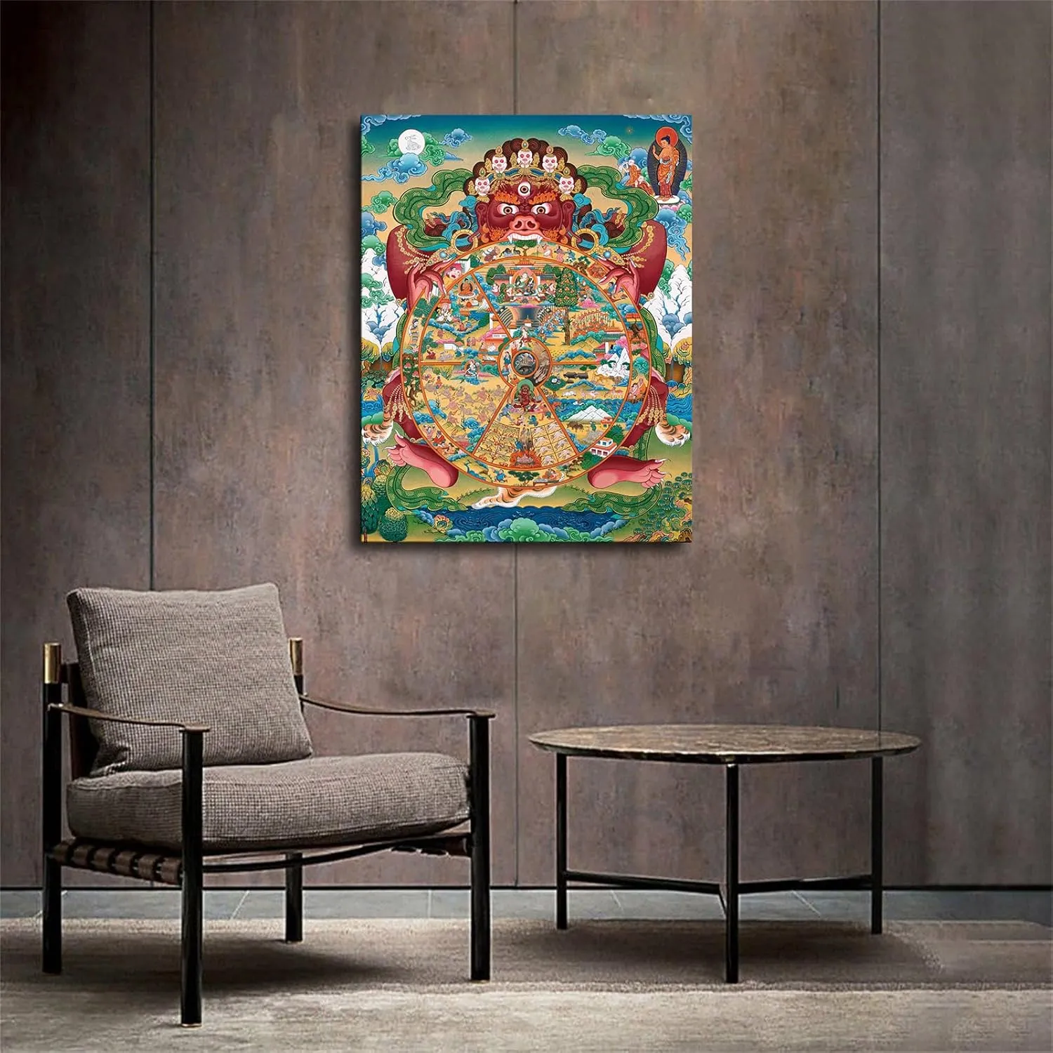 Tibetan Wheel of Life Mandala Thangka Canvas Poster Modern Aesthetic Picture Wall Art Home Office Decoration Painting Holiday Gift (Unframed,16×20inch)
