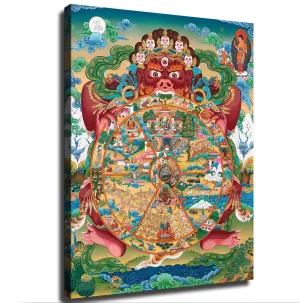 Tibetan Wheel of Life Mandala Thangka Canvas Poster Modern Aesthetic Picture Wall Art Home Office Decoration Painting Holiday Gift (Unframed,16×20inch)