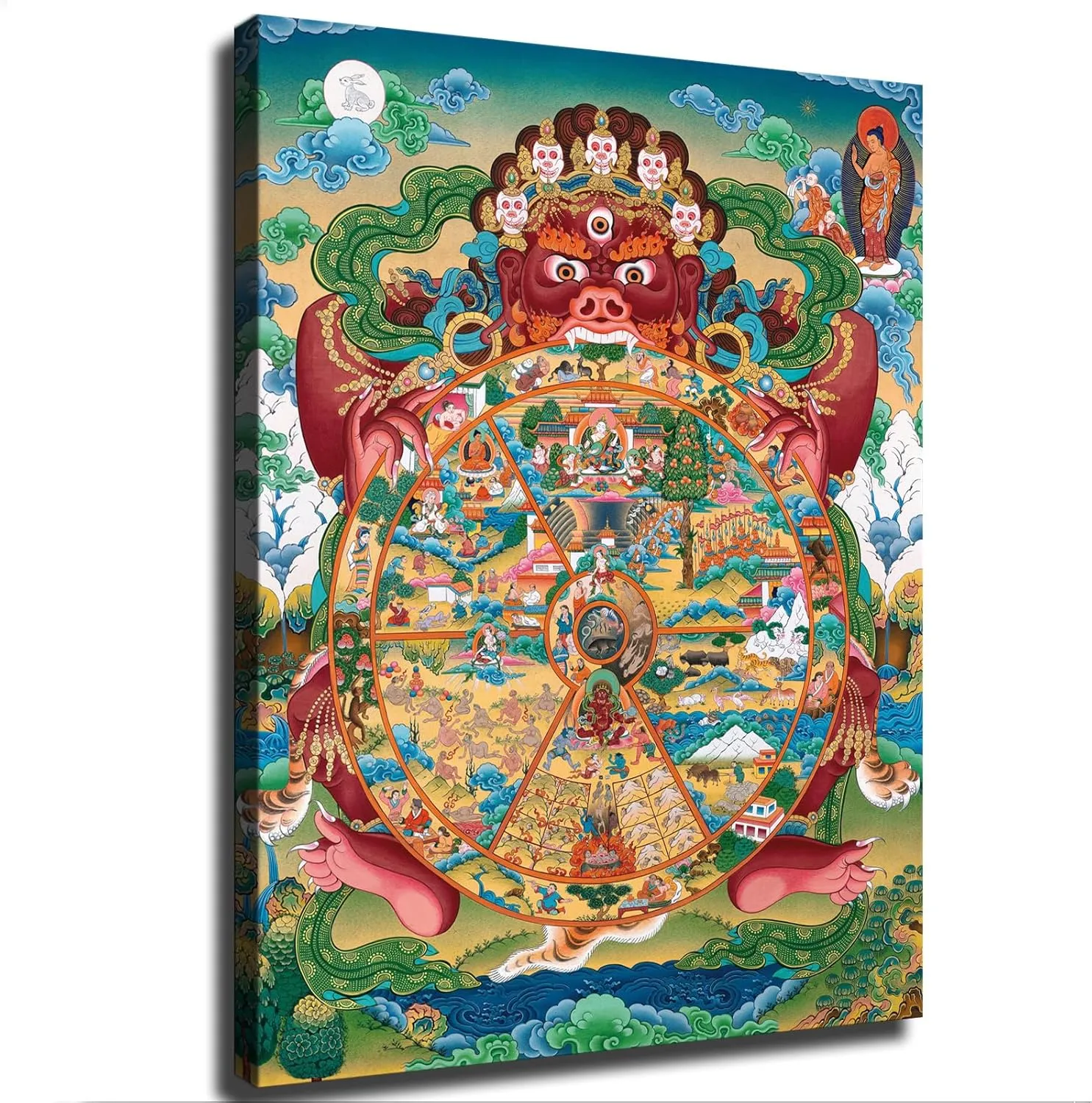 Tibetan Wheel of Life Mandala Thangka Canvas Poster Modern Aesthetic Picture Wall Art Home Office Decoration Painting Holiday Gift (Unframed,16×20inch)