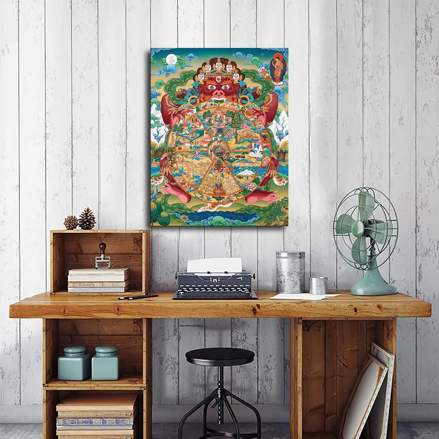 Tibetan Wheel of Life Mandala Thangka Canvas Poster Modern Aesthetic Picture Wall Art Home Office Decoration Painting Holiday Gift (Unframed,16×20inch)