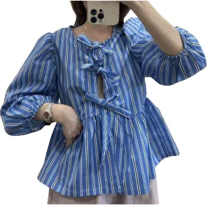 Tie Front Tops Womens Y2k Leopard Print Peplum Babydoll Top 3/4 Length Puff Sleeve Coquette Cute Going Out Tops