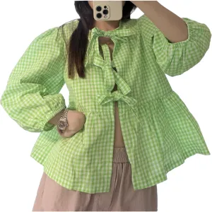 Tie Front Tops Womens Y2k Leopard Print Peplum Babydoll Top 3/4 Length Puff Sleeve Coquette Cute Going Out Tops
